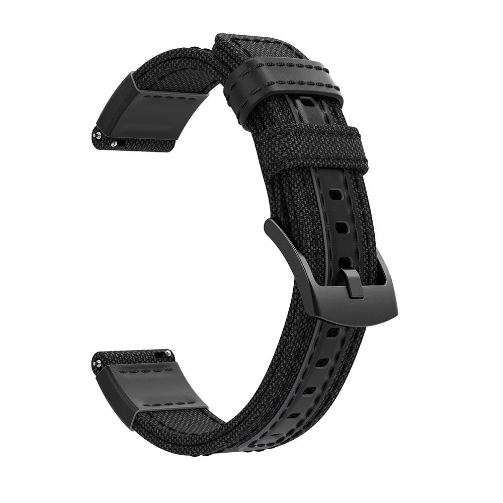 For Samsung Gear S3 Classic/S3 Frontier/Galaxy Watch 46mm Canvas + Genuine Leather Watch Band Nylon Sports Wrist Strap - Black - 1