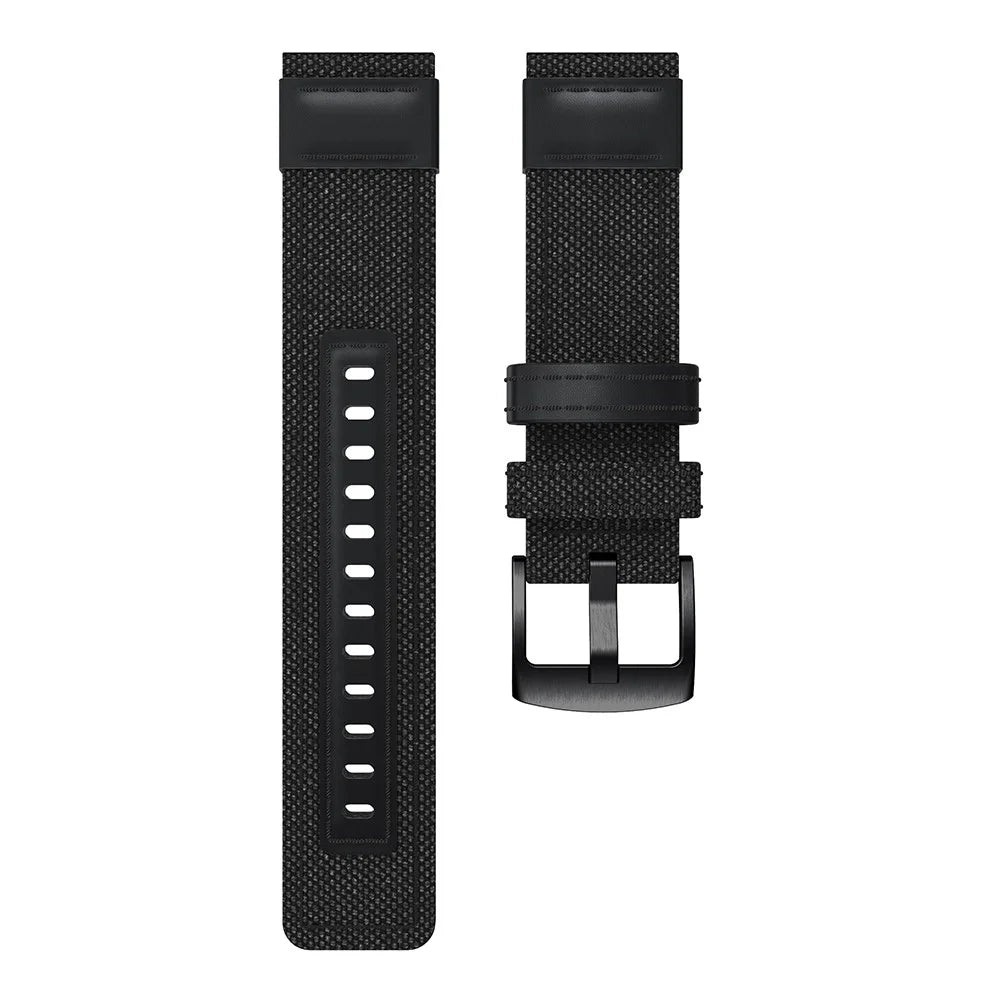 For Samsung Gear S3 Classic/S3 Frontier/Galaxy Watch 46mm Canvas + Genuine Leather Watch Band Nylon Sports Wrist Strap - Black - 4
