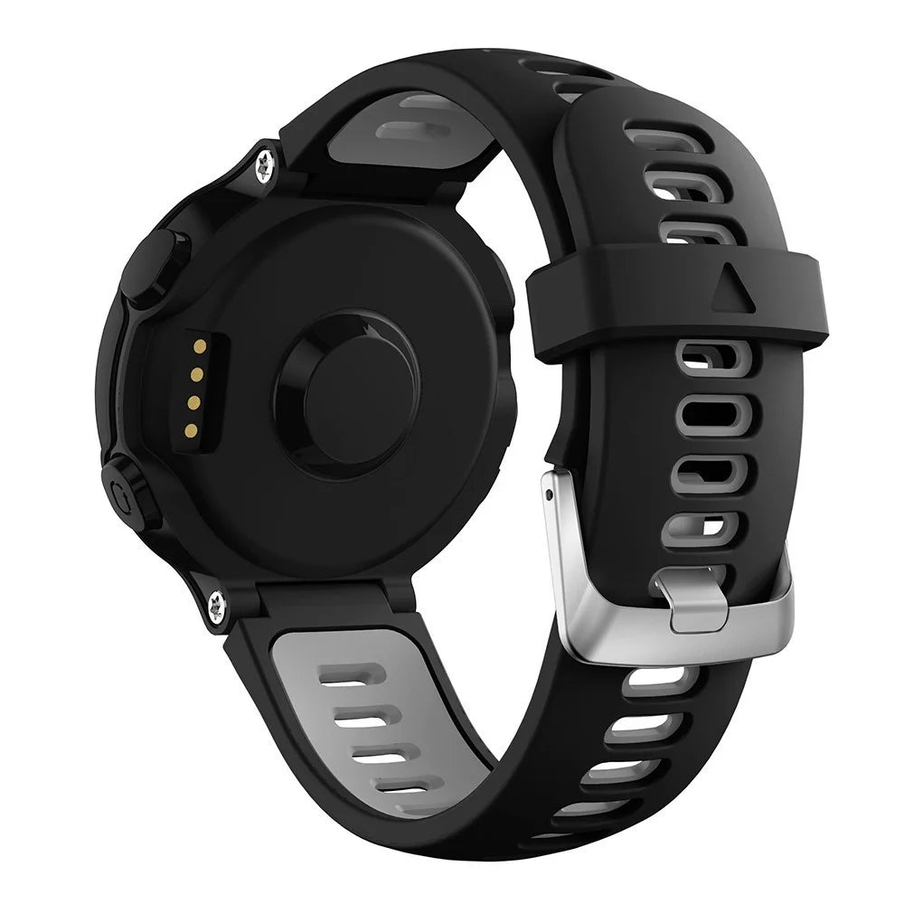 Two-tone Silicone Watch Band for Garmin Forerunner 220/230/235/620/630/F735XT, Adjustable Pin Buckle Wrist Strap - Black / Grey - 1