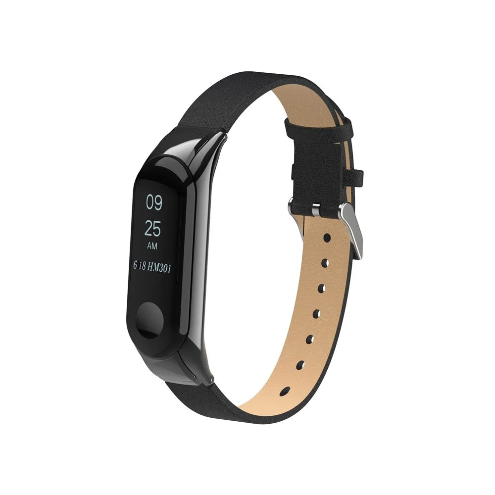 Genuine Leather Watch Strap Watchband for Xiaomi Mi Smart Band 4 - Black - 4