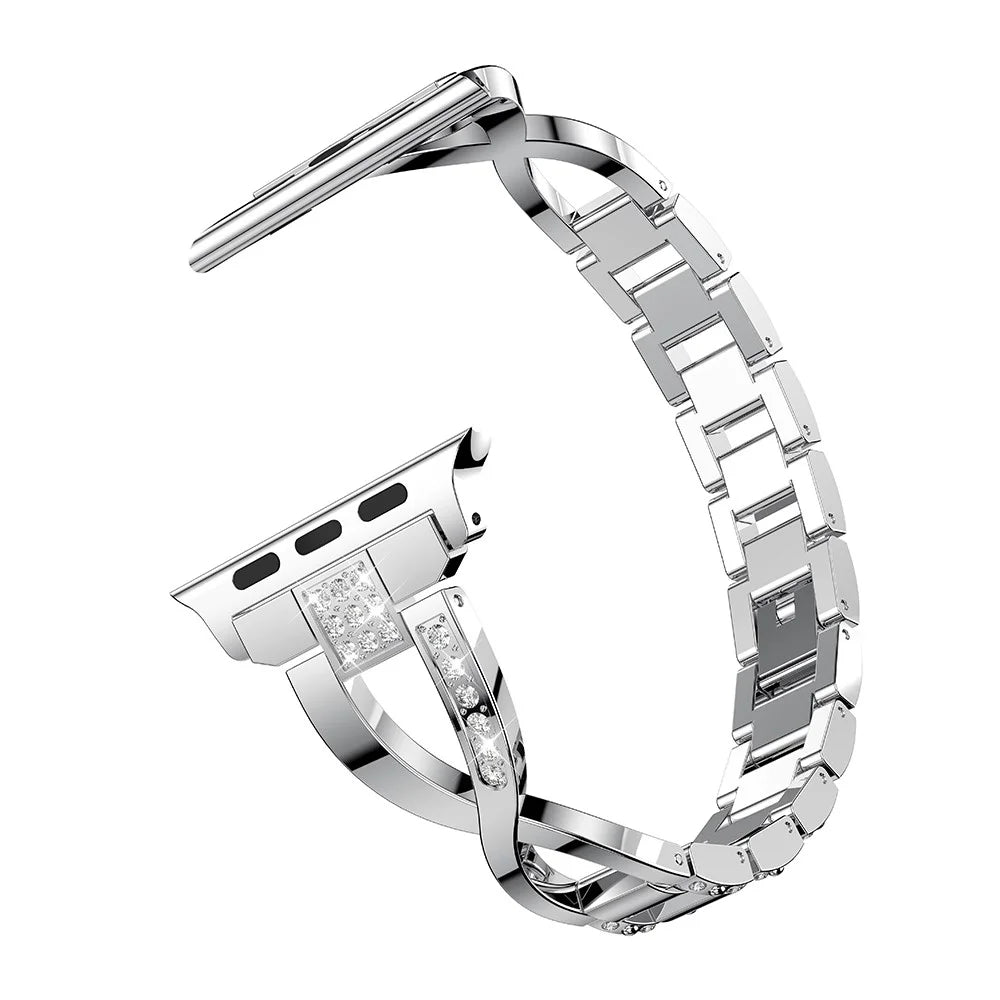 Rhinestone Decor Aluminum Alloy Smart Watch Replacement Strap for Apple Watch Ultra 3 2 1 49mm / Series 11 10 46mm / 9 8 7 45mm / SE3 SE2 SE 6 5 4 44mm / 3 2 1 42mm - Silver - 1