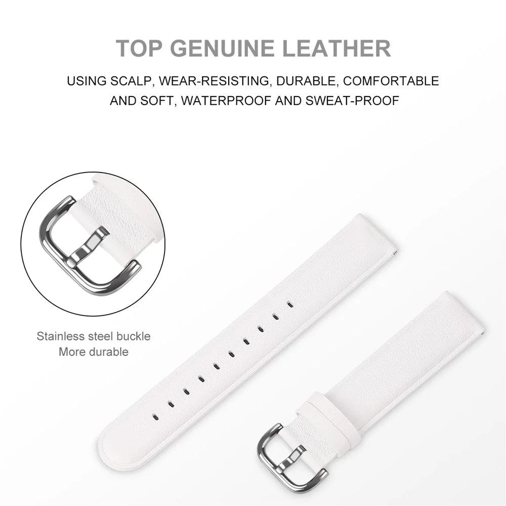 20mm Top Genuine Leather Smart Watch Strap Replacement for Samsung Galaxy Watch4 Classic 46mm 42mm/Watch4 44mm 40mm/Watch Active2 44mm - White - 3