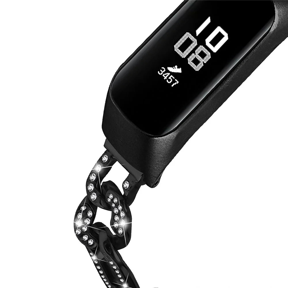 Watch Band for Samsung Galaxy Fit-e SM-R375 , Bling Rhinestone Decor Watch Band Alloy Bracelet Strap - Black - 4