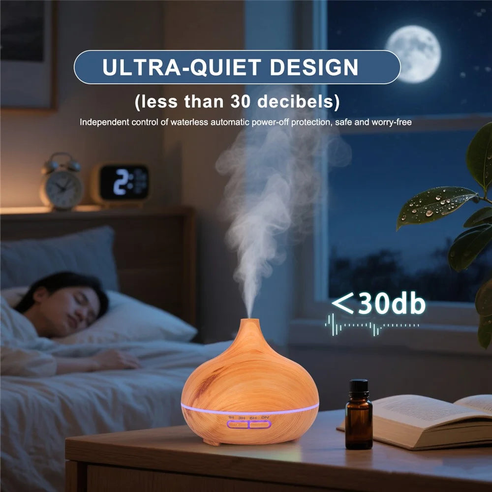 7-Color LED Light Essential Oil Mist Diffuser 300ml Wood Grain Aromatherapy Air Humidifier - Brown / EU Plug - 4