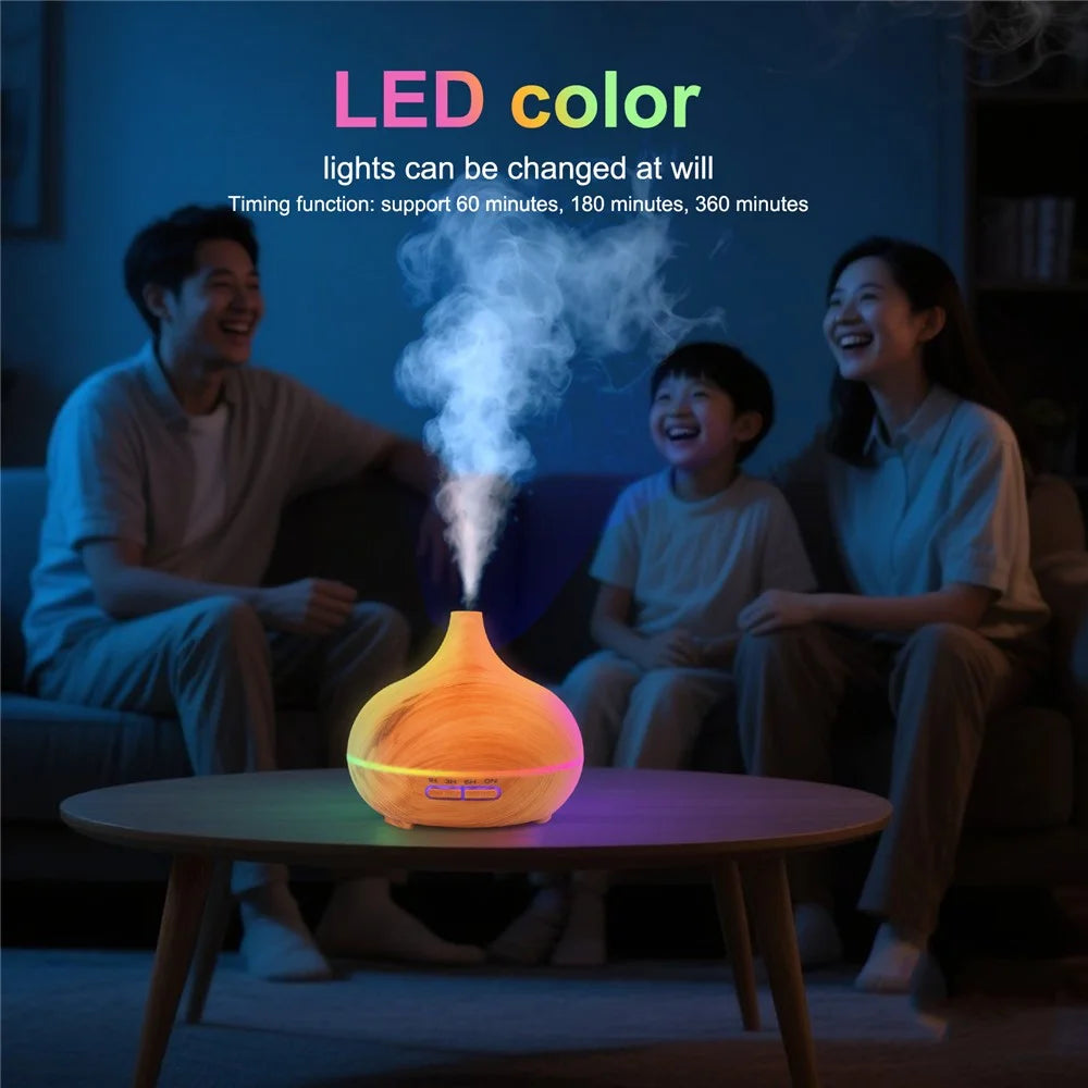 7-Color LED Light Essential Oil Mist Diffuser 300ml Wood Grain Aromatherapy Air Humidifier - Brown / EU Plug - 6
