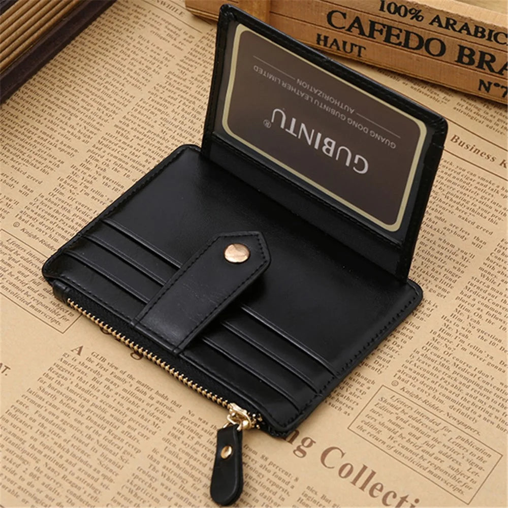 Creative Genuine Leather Zipper Men's Wallet Credit Card Holder Money Clip - Black - 5