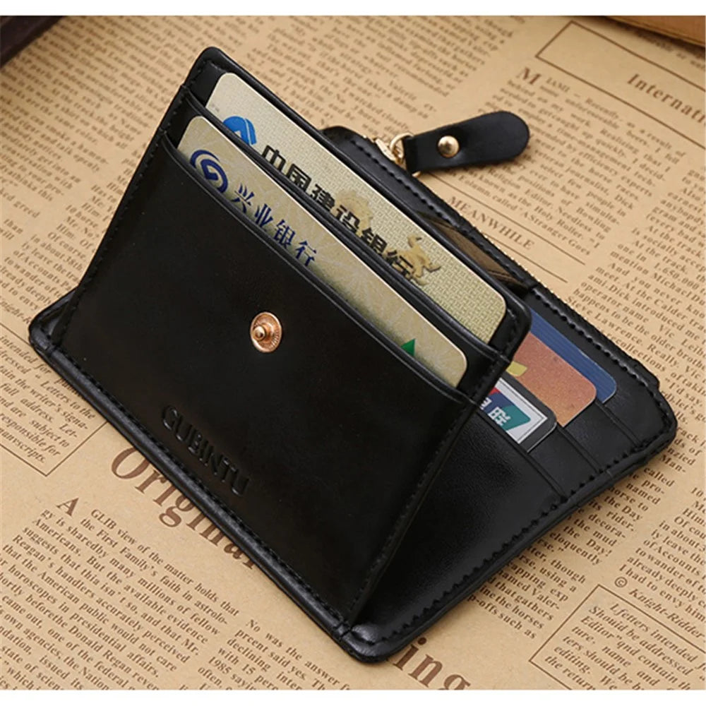 Creative Genuine Leather Zipper Men's Wallet Credit Card Holder Money Clip - Black - 6