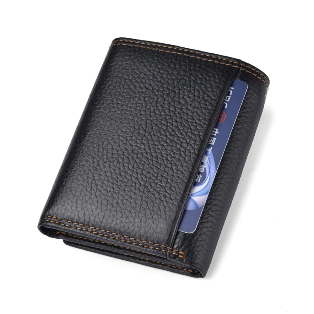 Men's RFID Anti-theft Retro Top Cowhide Leather 3-fold Card Slot Wallet - Black - 2