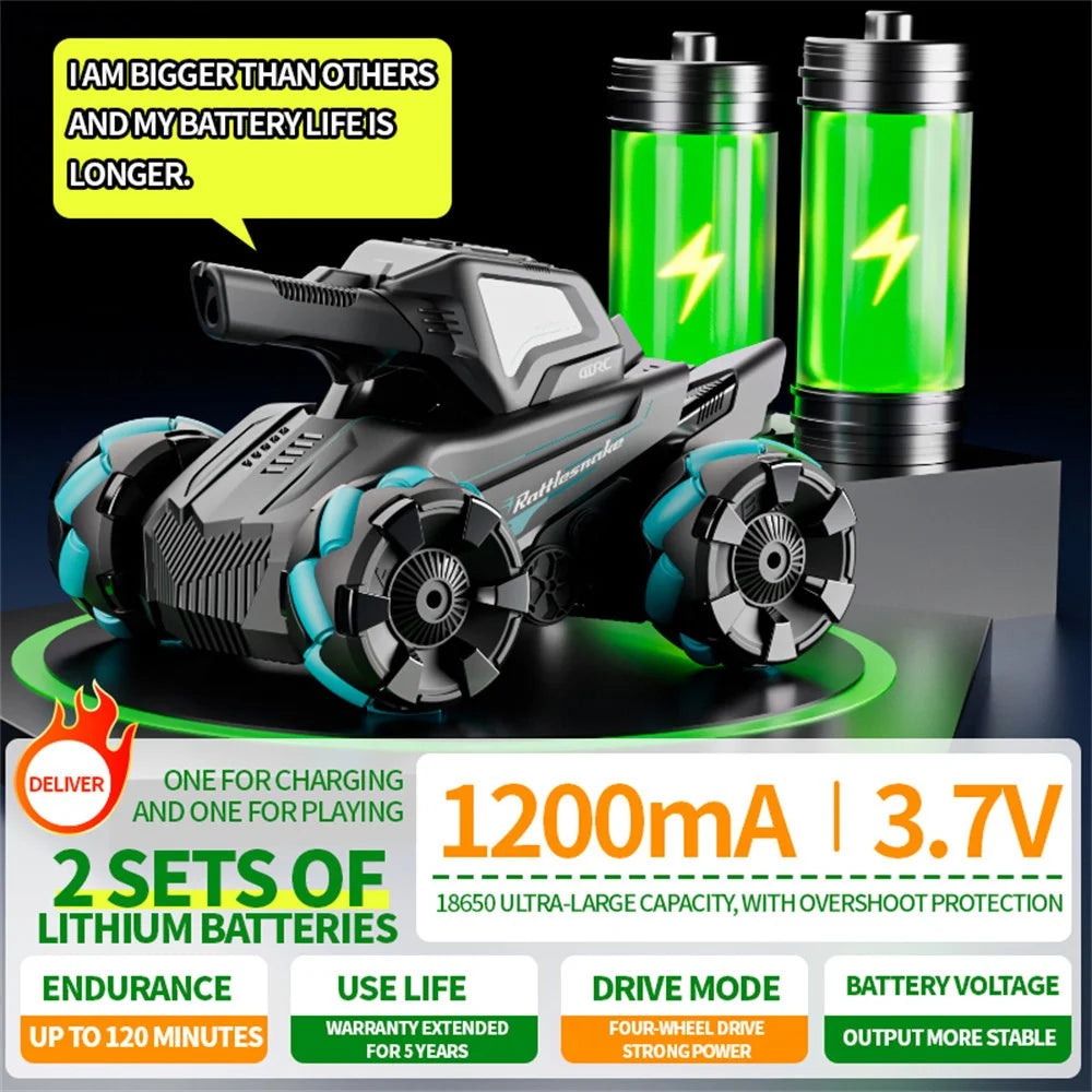 4DRC 4D-Y8 RC Tank Car 4WD Off-Road Water Bullet Shooter Dual Remote Control Dual Battery - Blue - 7
