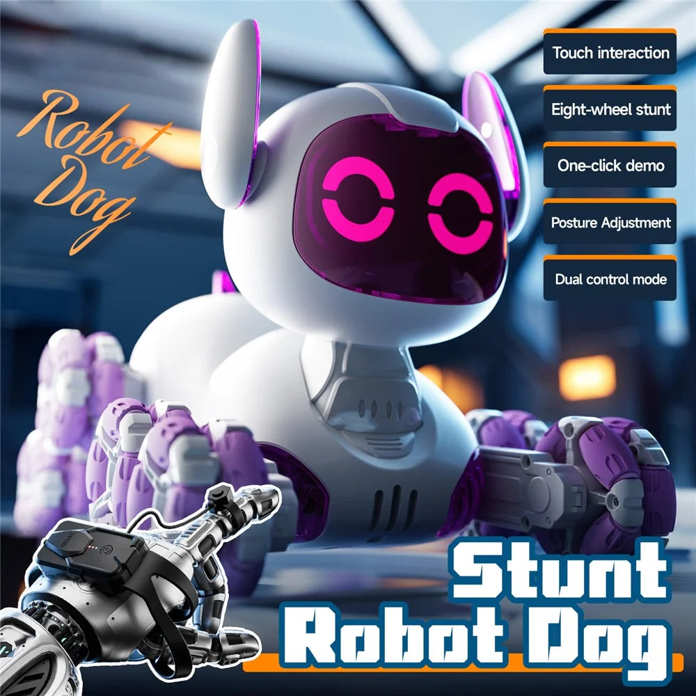 4DRC 4D-Y9 Children RC Robot Dog 8 Wheels Remote Control Stunt Model with 2 Batteries - Grey - 6