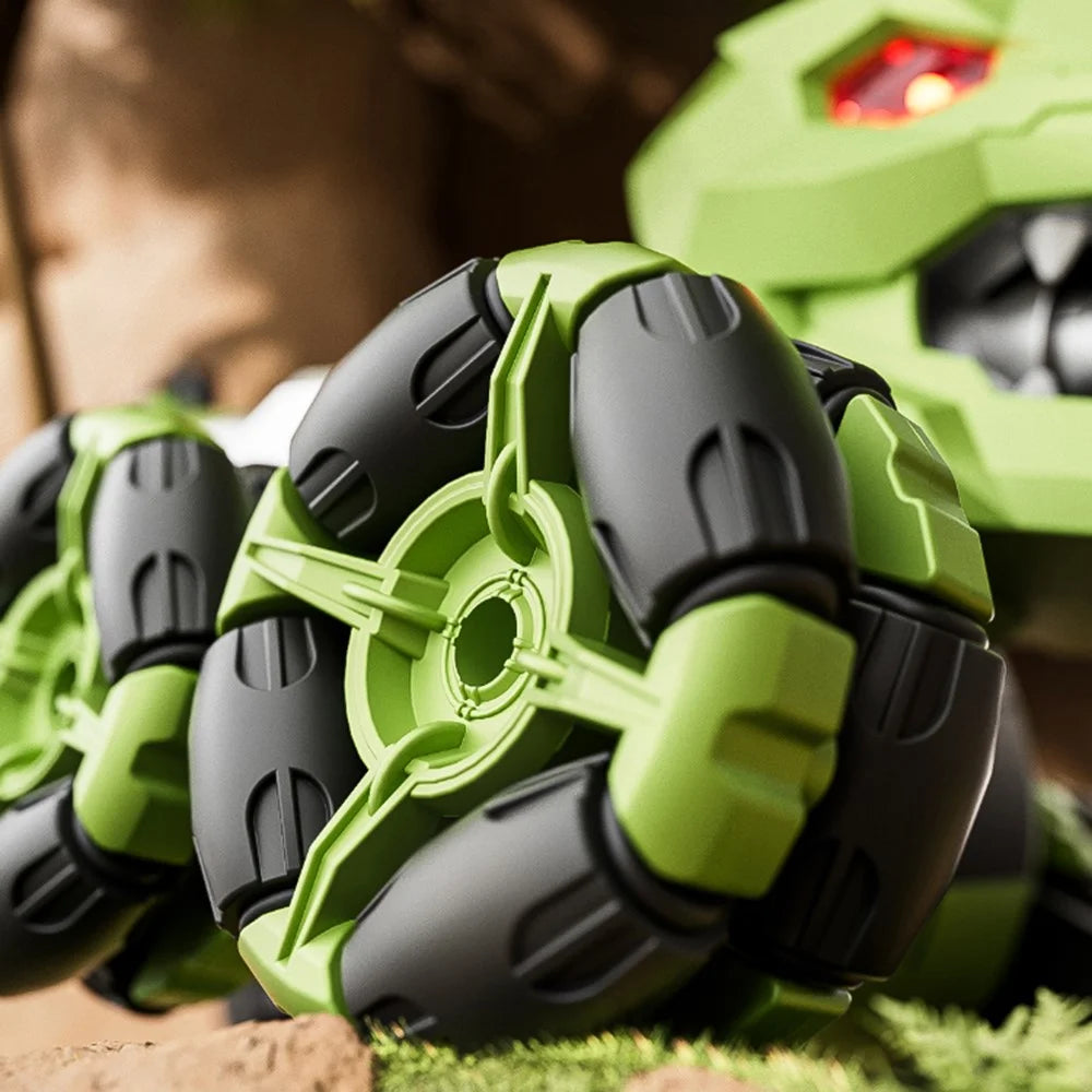 4DRC 4D-Y12 Dinosaur Shape 8 Wheels RC Car Spray Toy for Kids, Single Controller / Dual Battery - Green - 6