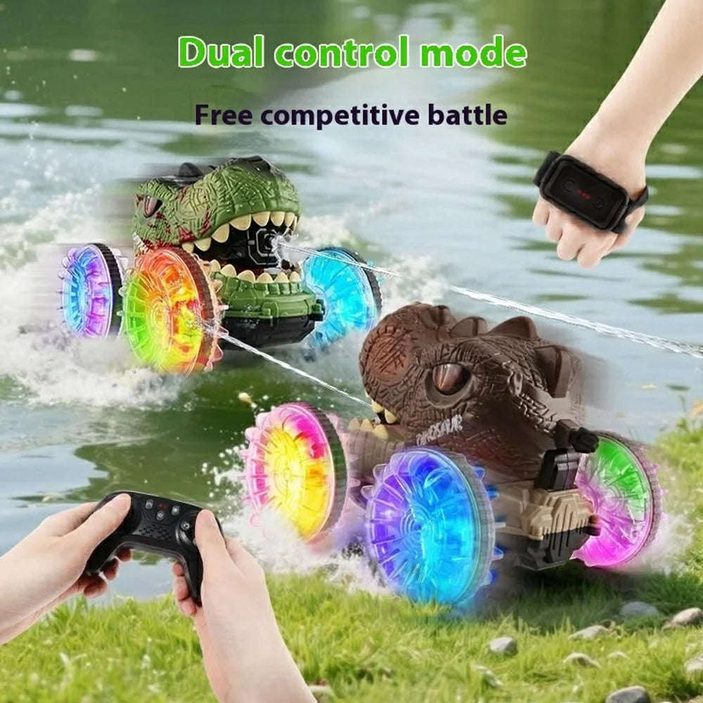 YL-125 2.4G RC Amphibious Dinosaur Car 360 Degree Rotation 4WD Stunt Vehicle with Water Spray Crawler Toy - Green - 3