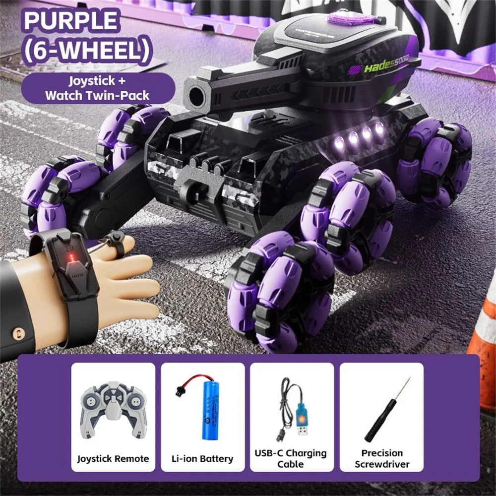 4DRC 4D-Y13 Water Bomb Launcher Dual Control 6 Wheel Drive RC Stunt Tank Children Gift, with 2 Batteries - Purple - 2