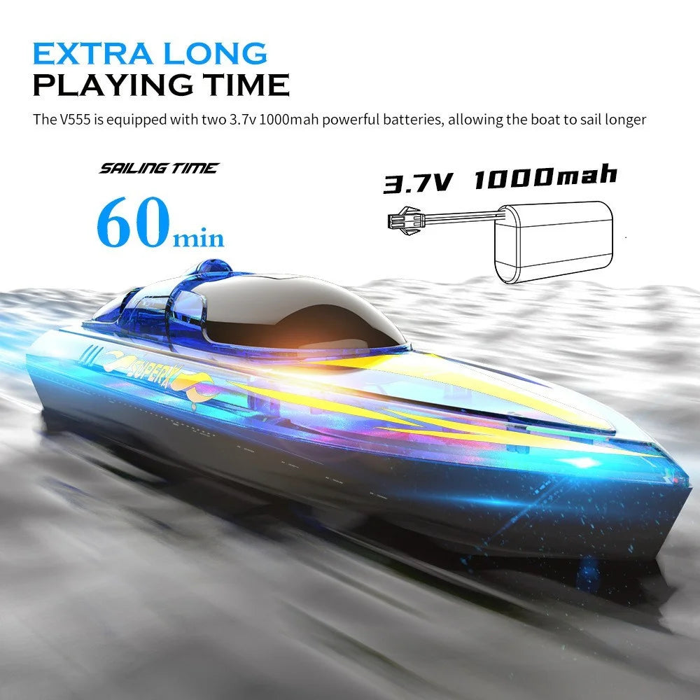 V555 2.4G RC Boat with 1 Battery High Speed Remote Control Racing Speedboat with LED Light for Children Toy - Blue - 6