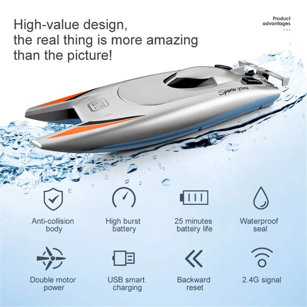 805 Remote Control Racing Boat 2.4G 30Km/h High Speed Dual Motor RC Boat for Kids Adults, with 1 Battery - Grey - 3