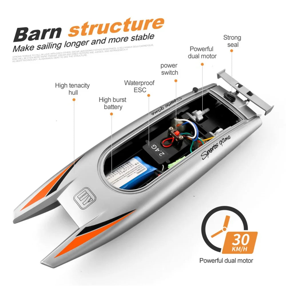 805 Remote Control Racing Boat 2.4G 30Km/h High Speed Dual Motor RC Boat for Kids Adults, with 1 Battery - Grey - 6