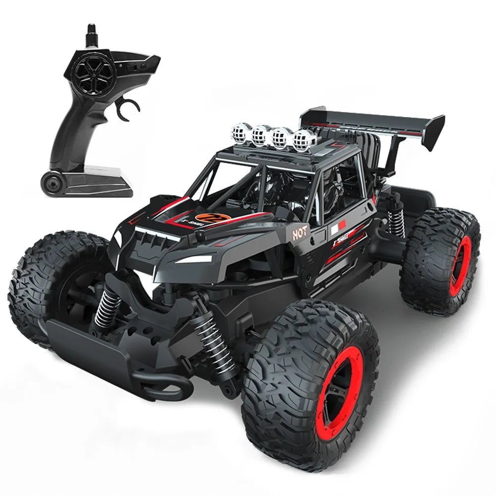JJRC Q102 2.4G Full Scale Remote Control Racing Truck High-Speed Two-Wheel Drive Off-Road Vehicle Crash Resistance RC Car Toy - Black / Red - 1
