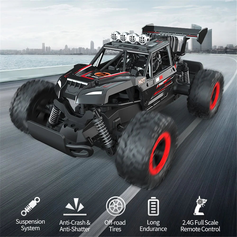 JJRC Q102 2.4G Full Scale Remote Control Racing Truck High-Speed Two-Wheel Drive Off-Road Vehicle Crash Resistance RC Car Toy - Black / Red - 2