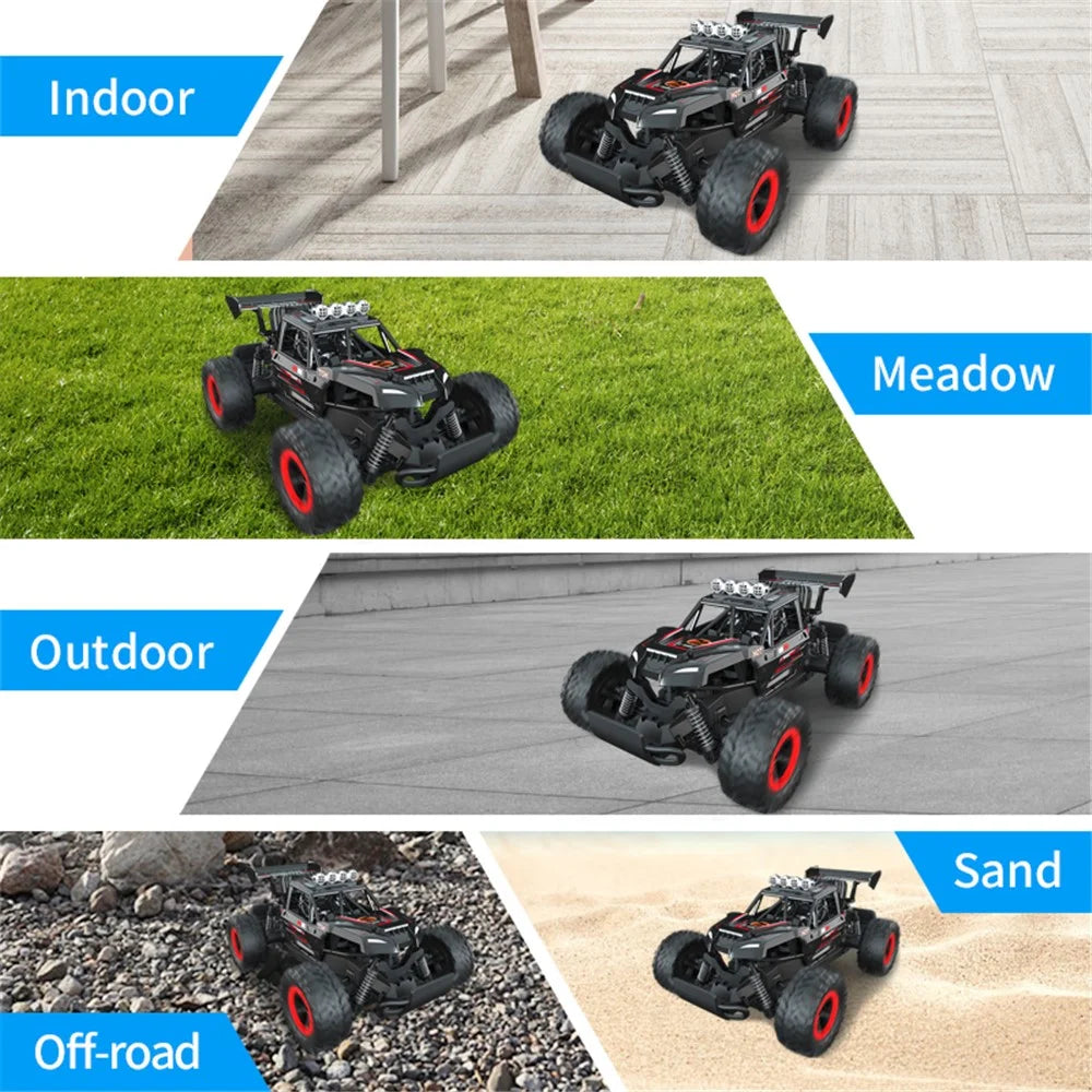 JJRC Q102 2.4G Full Scale Remote Control Racing Truck High-Speed Two-Wheel Drive Off-Road Vehicle Crash Resistance RC Car Toy - Black / Red - 3