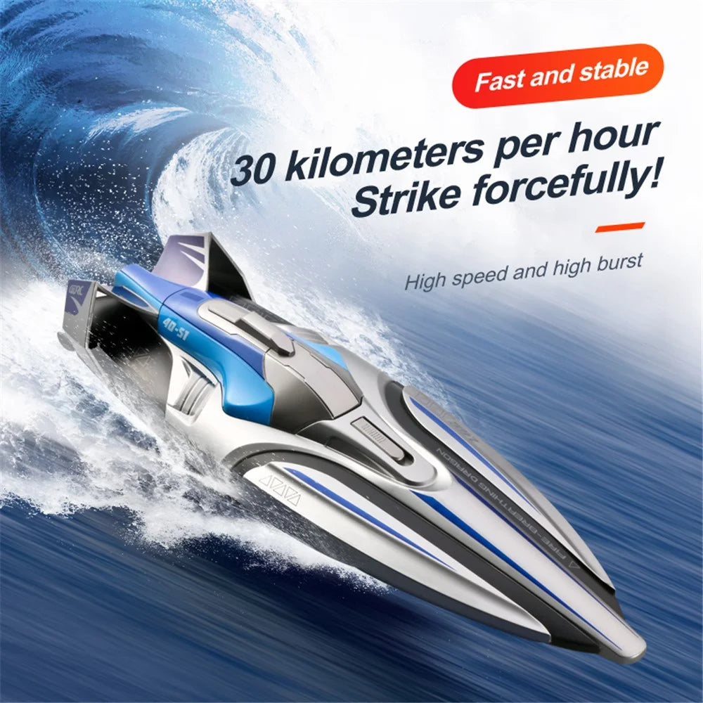 4DRC 4D-S1 High-Speed 2.4G RC Boat Water Speedboat, Dual Batteries - Silver - 3