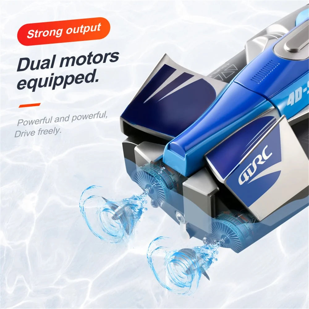 4DRC 4D-S1 High-Speed 2.4G RC Boat Water Speedboat, Dual Batteries - Silver - 4
