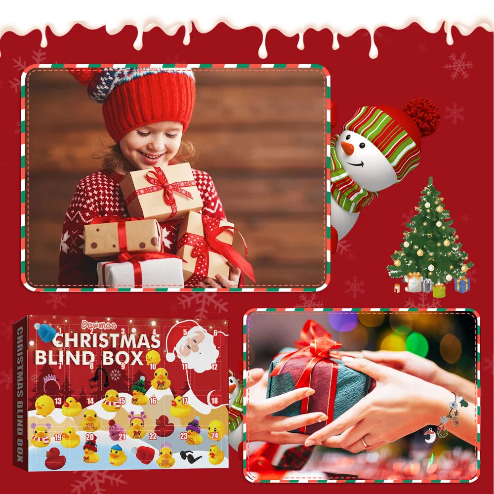 DOWMOO Christmas Advent Calendar 24 Compartment Rubber Duck Blind Box Set Holiday Bath Toy Collection Gift - 5