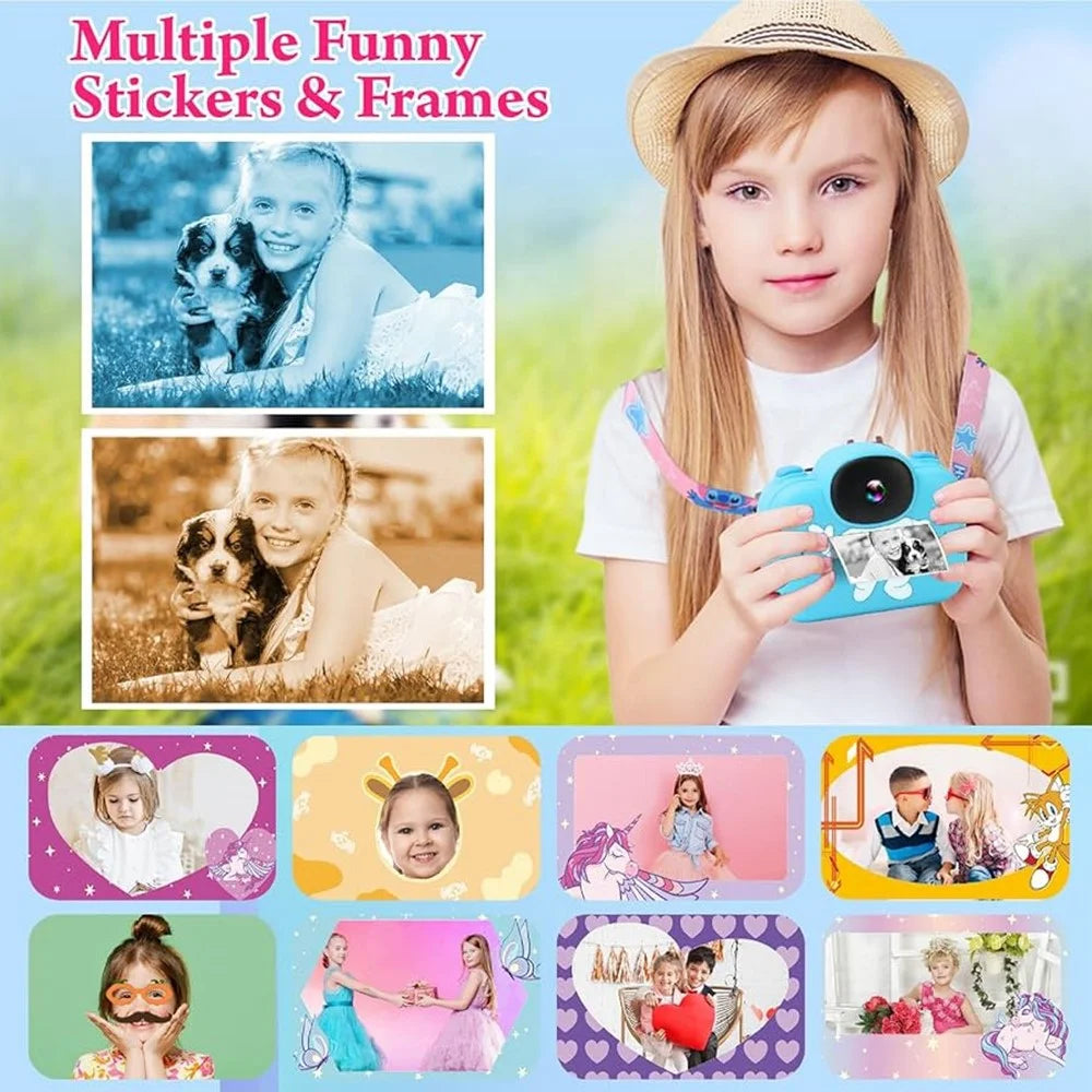 3.5 inch Cartoon Kids Digital Camera HD Screen Video Recorder Instant Print Camera Gift - Light Blue - 5