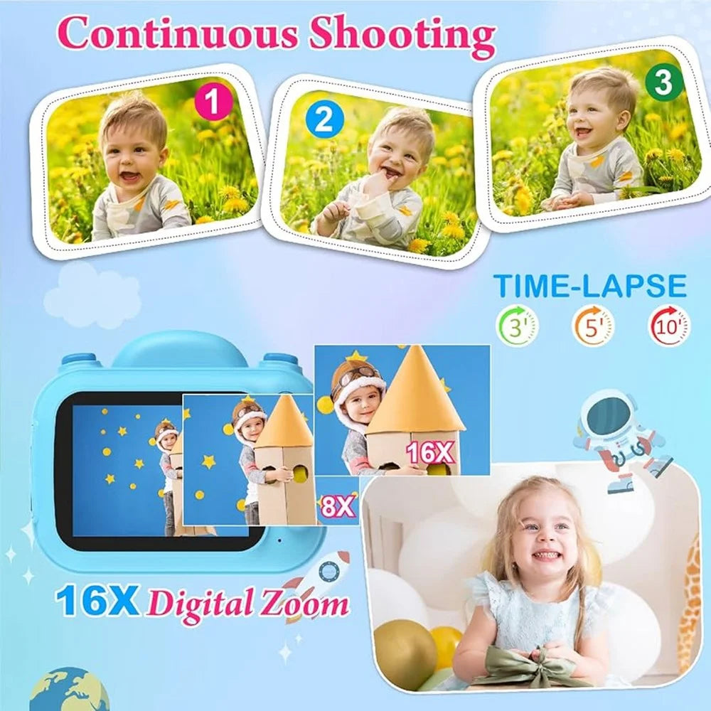 3.5 inch Cartoon Kids Digital Camera HD Screen Video Recorder Instant Print Camera Gift - Light Blue - 6