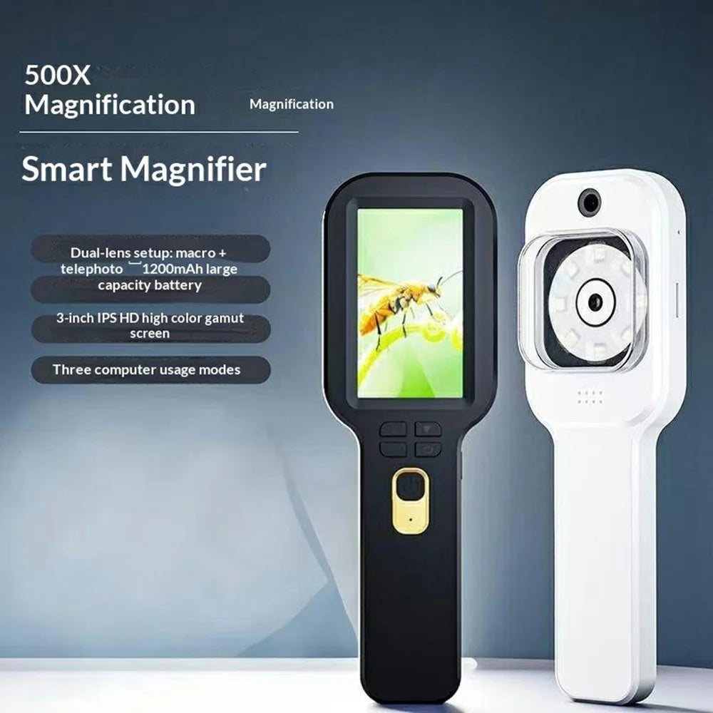 V8 500X Handheld Digital Magnifier 3 inch IPS HD Electronic Screen Magnifying Glass Support 4TB Memory Expansion for Appraisal Observation - Black - 2