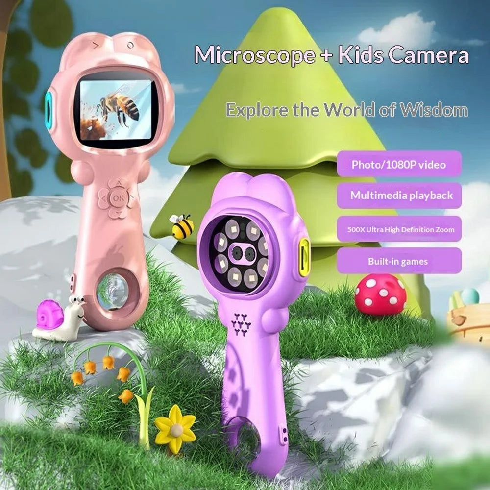 A10 500X Magnification Handheld Camera Microscope with LED Light for Outdoor Science Exploration Kids Educational Toy (without TF Card) - Pink - 2