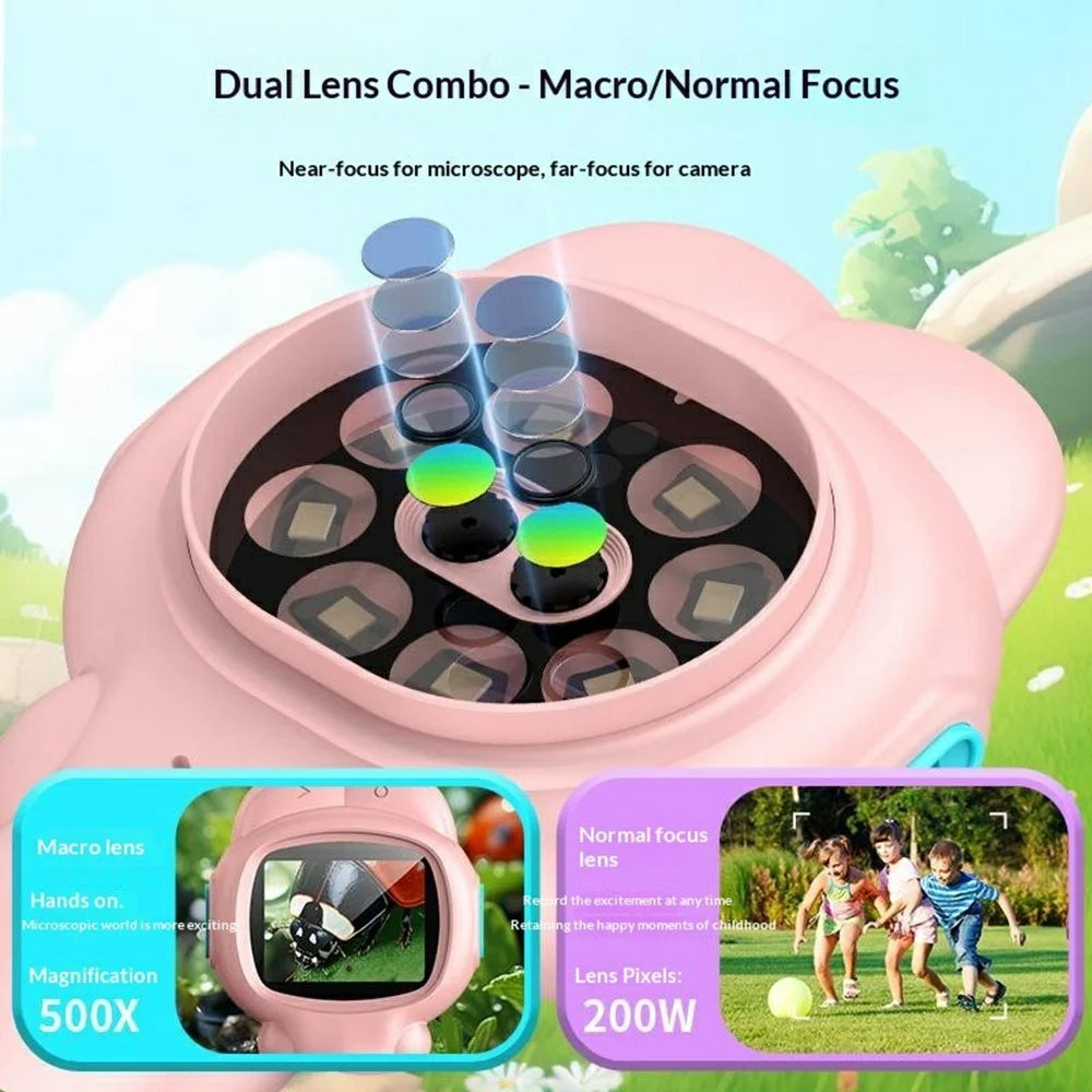 A10 500X Magnification Handheld Camera Microscope with LED Light for Outdoor Science Exploration Kids Educational Toy (without TF Card) - Pink - 3