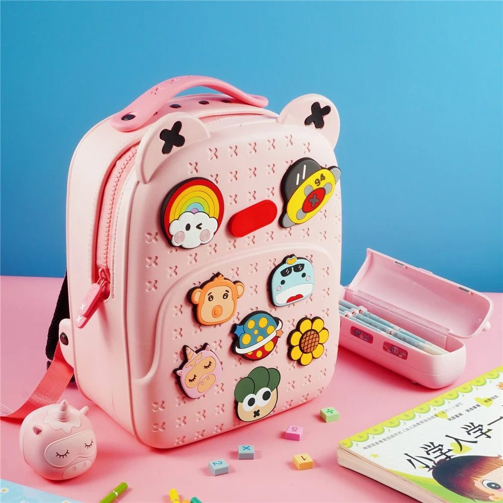 KOOOL K16 Cartoon Cool Boys Girls Backpack EVA+PVC Kids School Bag with DIY Pattern Patch - Pink - 3