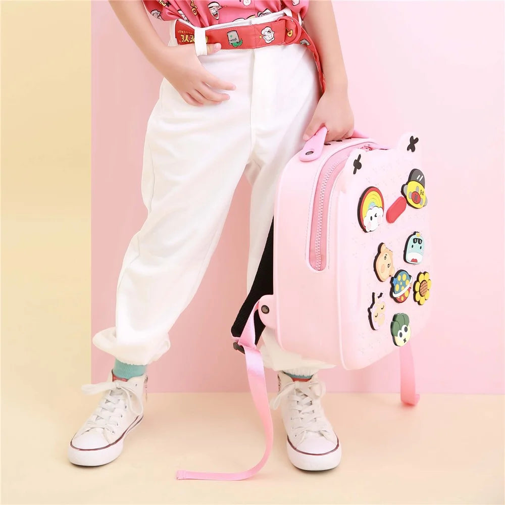 KOOOL K16 Cartoon Cool Boys Girls Backpack EVA+PVC Kids School Bag with DIY Pattern Patch - Pink - 4