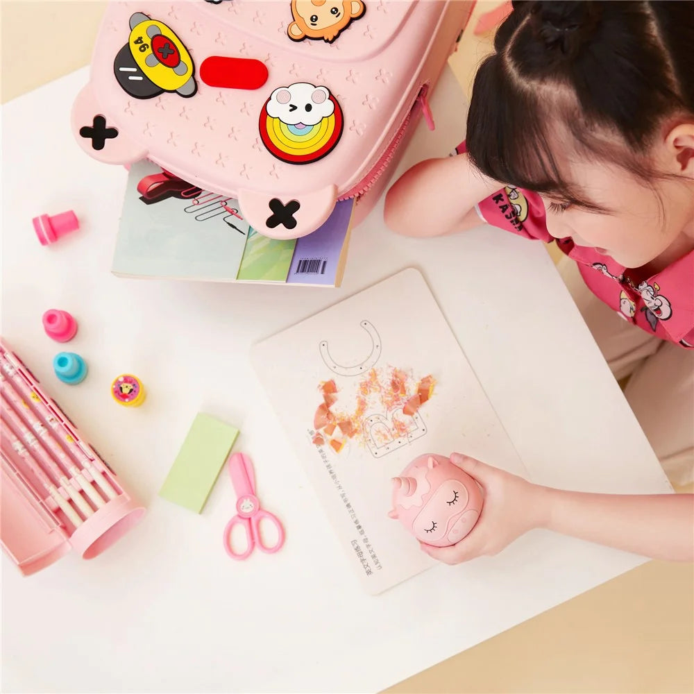 KOOOL K16 Cartoon Cool Boys Girls Backpack EVA+PVC Kids School Bag with DIY Pattern Patch - Pink - 5