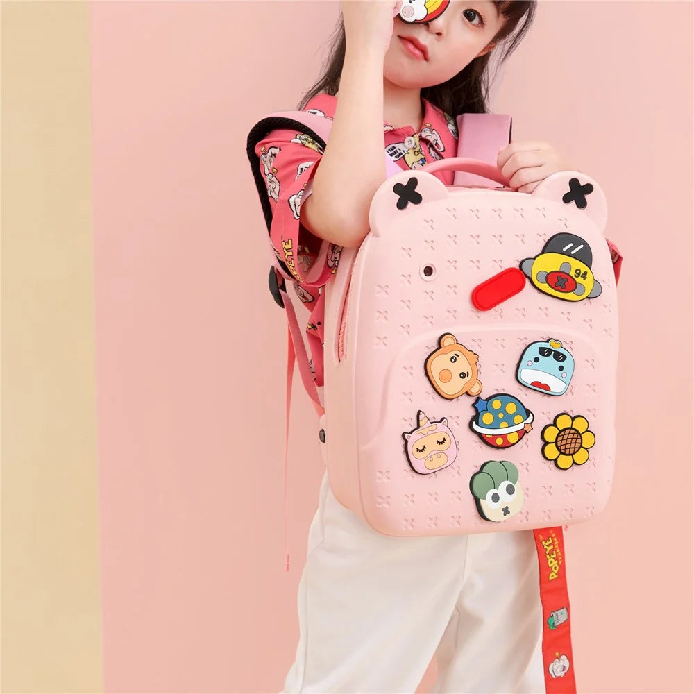 KOOOL K16 Cartoon Cool Boys Girls Backpack EVA+PVC Kids School Bag with DIY Pattern Patch - Pink - 6