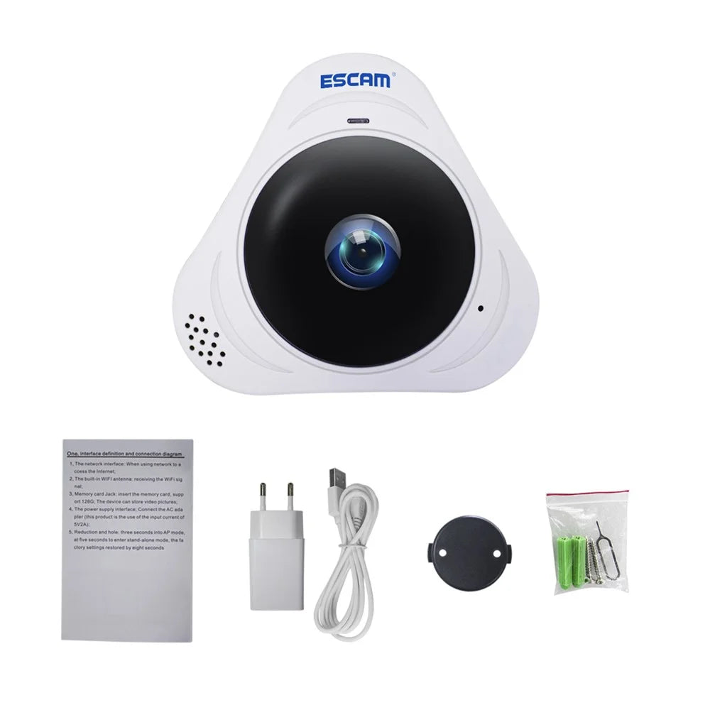 ESCAM Q8 1.3MP 960P WiFi Infrared IP Camera 360° Panoramic Support Two Way Audio TF Card - White / UK Plug - 3