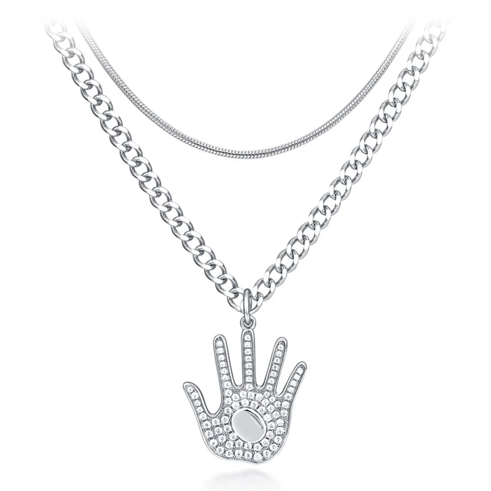 YISIXICI XL13140032 Hand Of Basketball Necklace S925 Silver Neck Jewelry (Dual Circle Chain) - Style A - 1