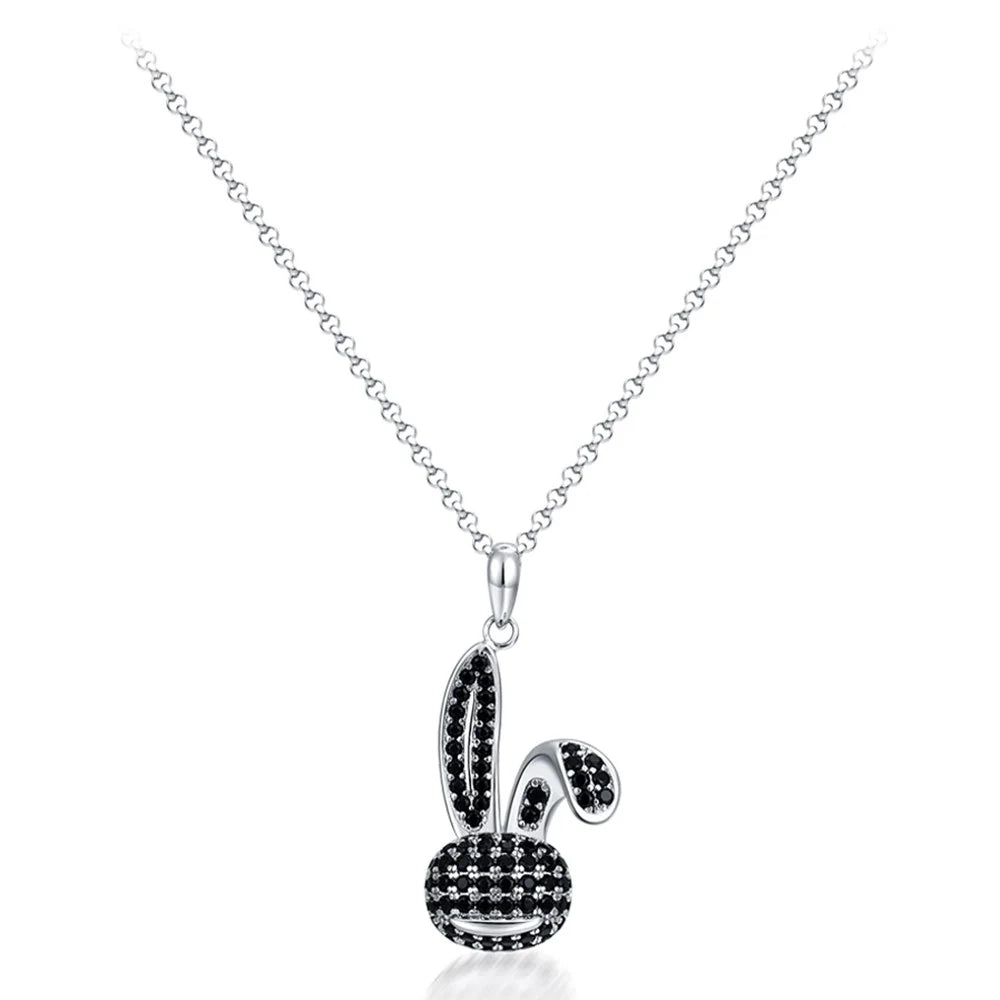 YISIXICI XL13140030 Zirconia Rabbit Pendant Necklace S925 Silver Neck Jewelry Gift - Black - 1