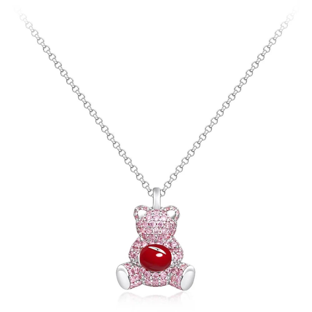 YISIXICI XL13140009 Zirconia Necklace Bear Hugging Red Love Seed Neck Jewelry Gift - Pink / Pink - 1