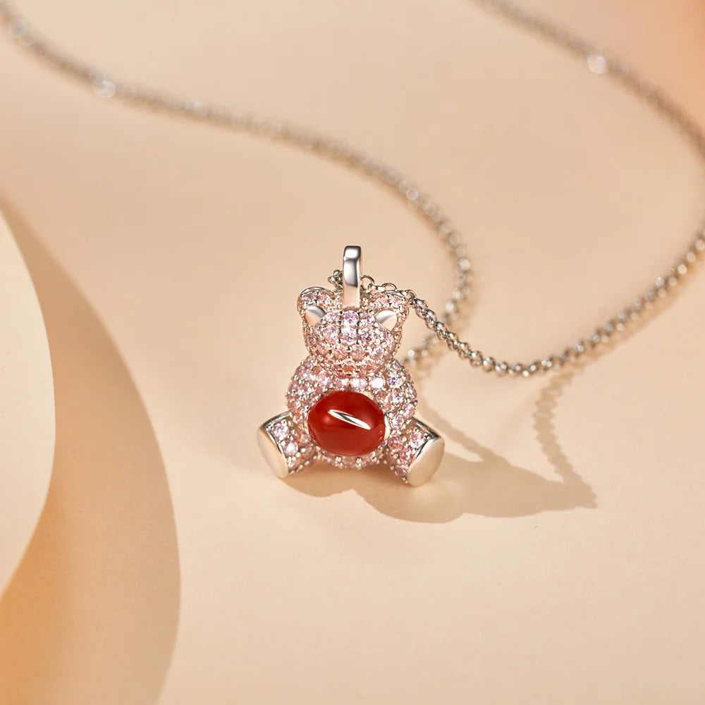 YISIXICI XL13140009 Zirconia Necklace Bear Hugging Red Love Seed Neck Jewelry Gift - Pink / Pink - 2