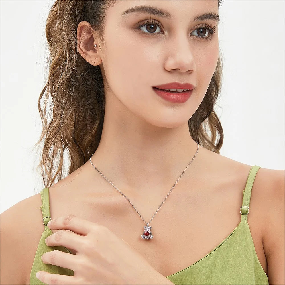 YISIXICI XL13140009 Zirconia Necklace Bear Hugging Red Love Seed Neck Jewelry Gift - Pink / Pink - 3