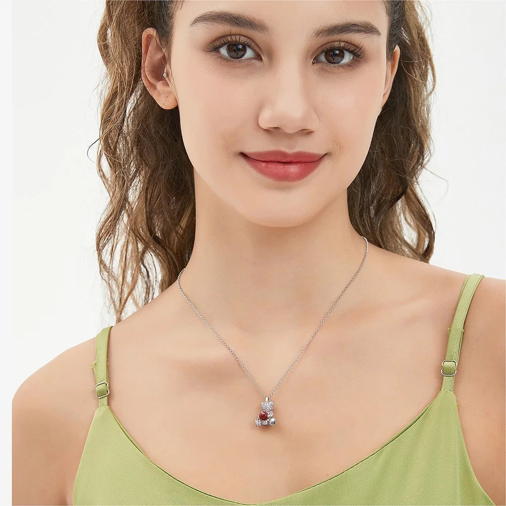YISIXICI XL13140009 Zirconia Necklace Bear Hugging Red Love Seed Neck Jewelry Gift - Pink / Pink - 4