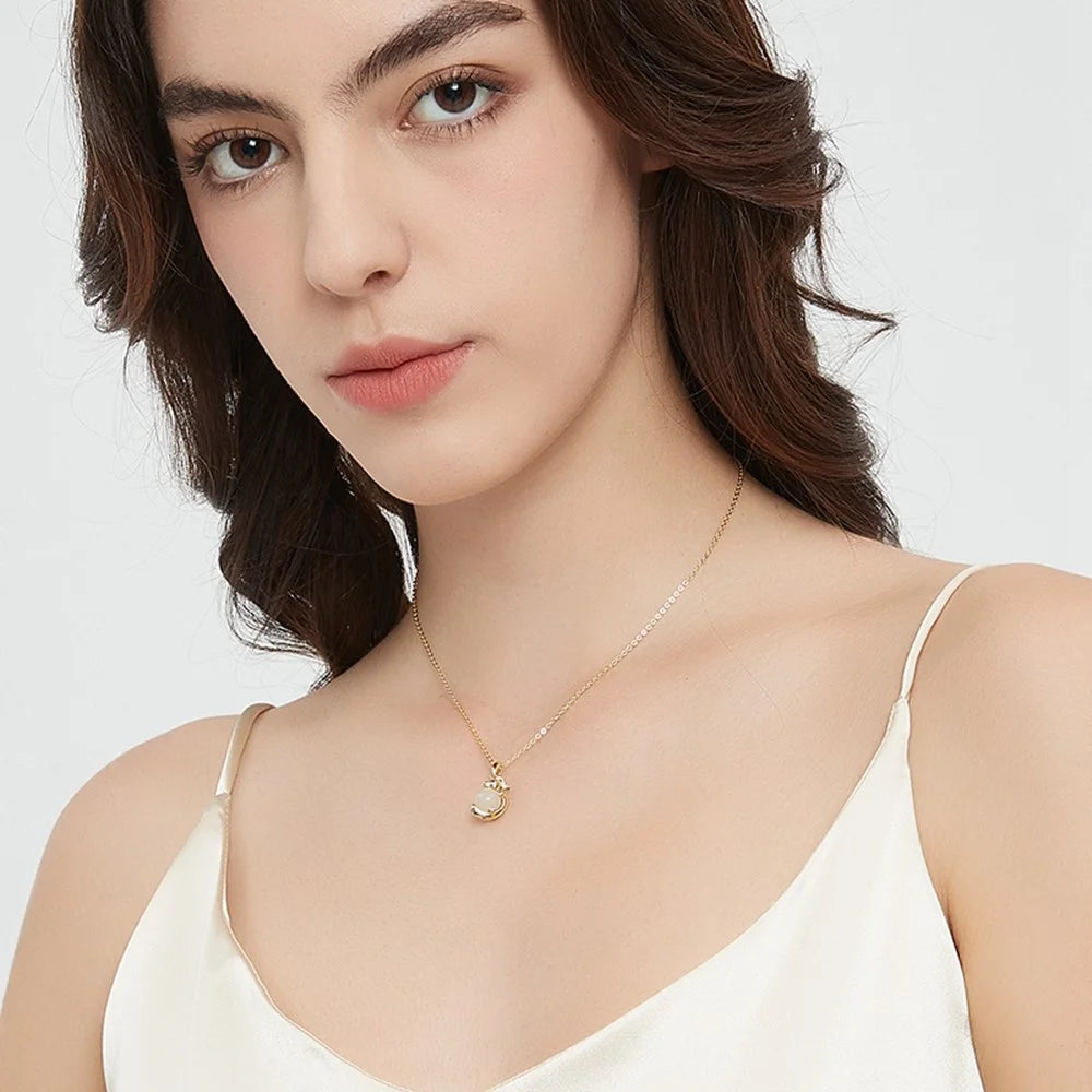 YISIXICI XL13140056 Lucky Necklace Chinese Dragon Hug Pearl Neck Jewelry Women's Birthday Gift - Nephrite / Silver - 3