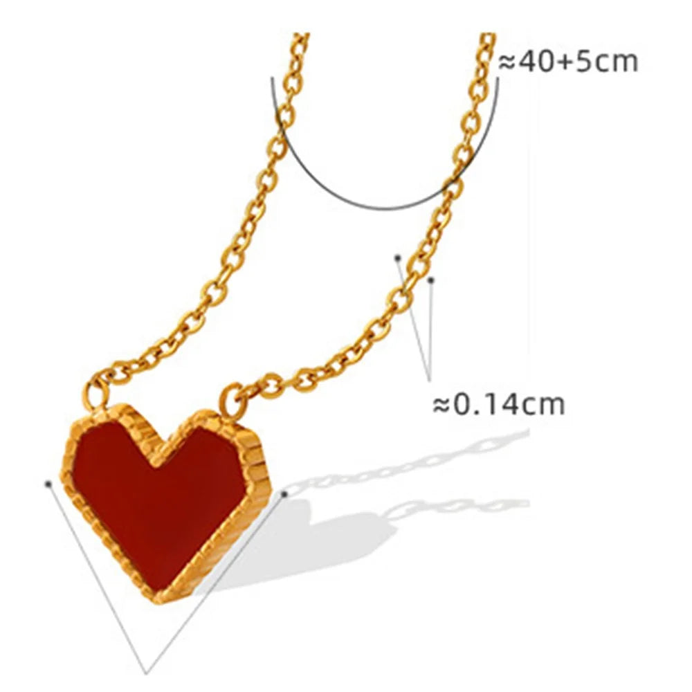 Elegant Heart Pendant Necklace Titanium Steel Chain Versatile Fashion Jewelry 40+5cm Extender - Silver - 7