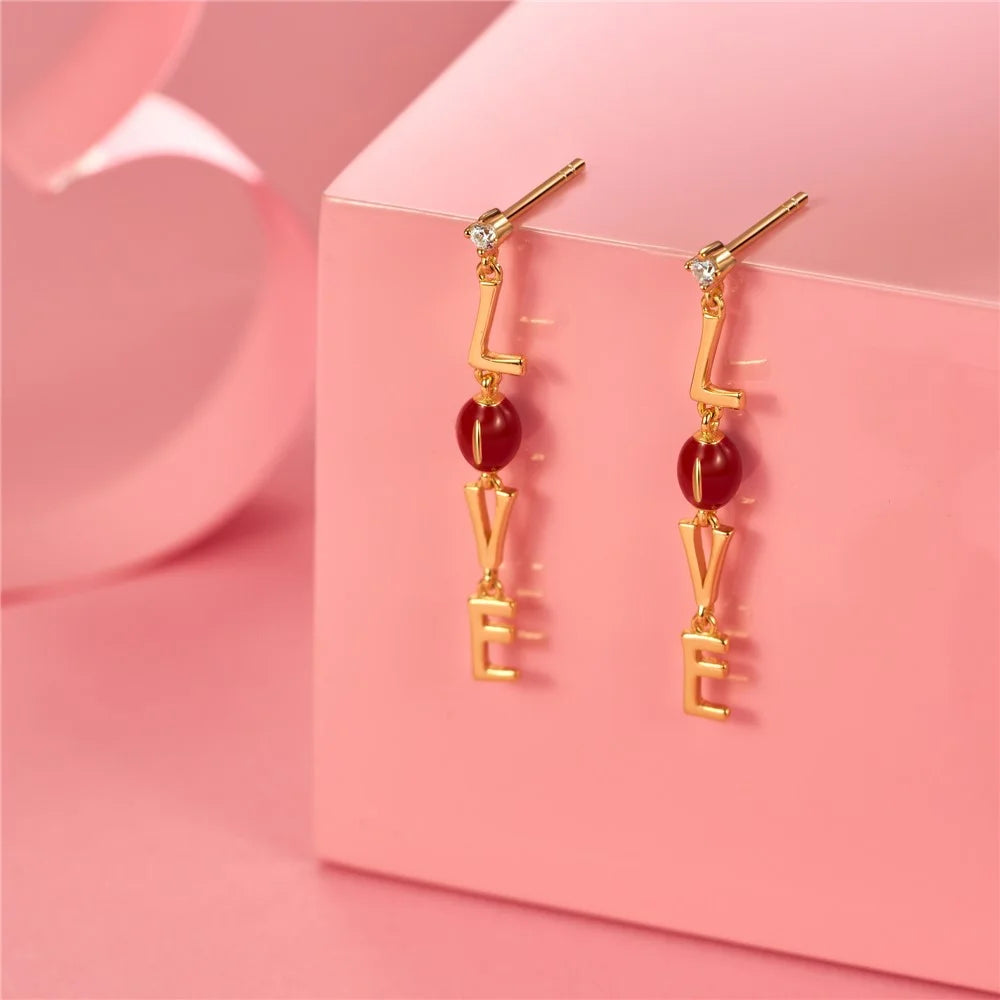 YISIXICI ED13140009 1 Pair ONLY LOVE Women's Earrings S925 Silver Dangle Chain Jewelry - 2