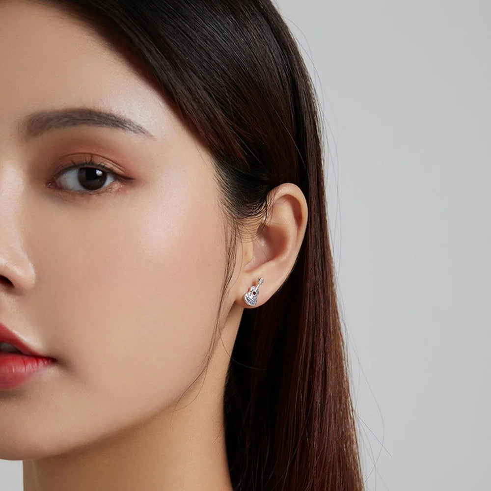 YIZIY SCE1155 1 Pair S925 Sterling Silver Retro Guitar Letters Design Ear Studs Women Earrings - 5