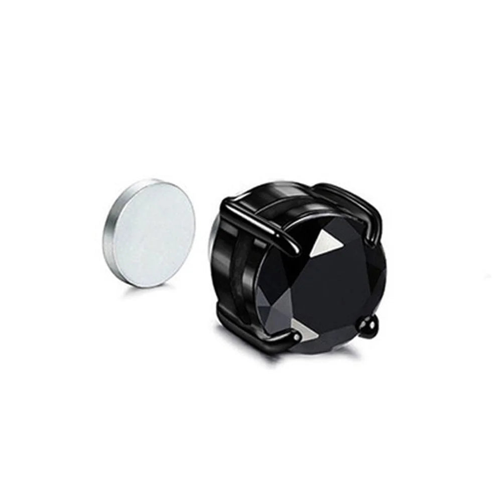 A00899 Magnetic Stainless Steel Zircon Stud 8mm Earring Non-piercing Earring Jewelry for Men and Women - Black / Black Diamond - 3