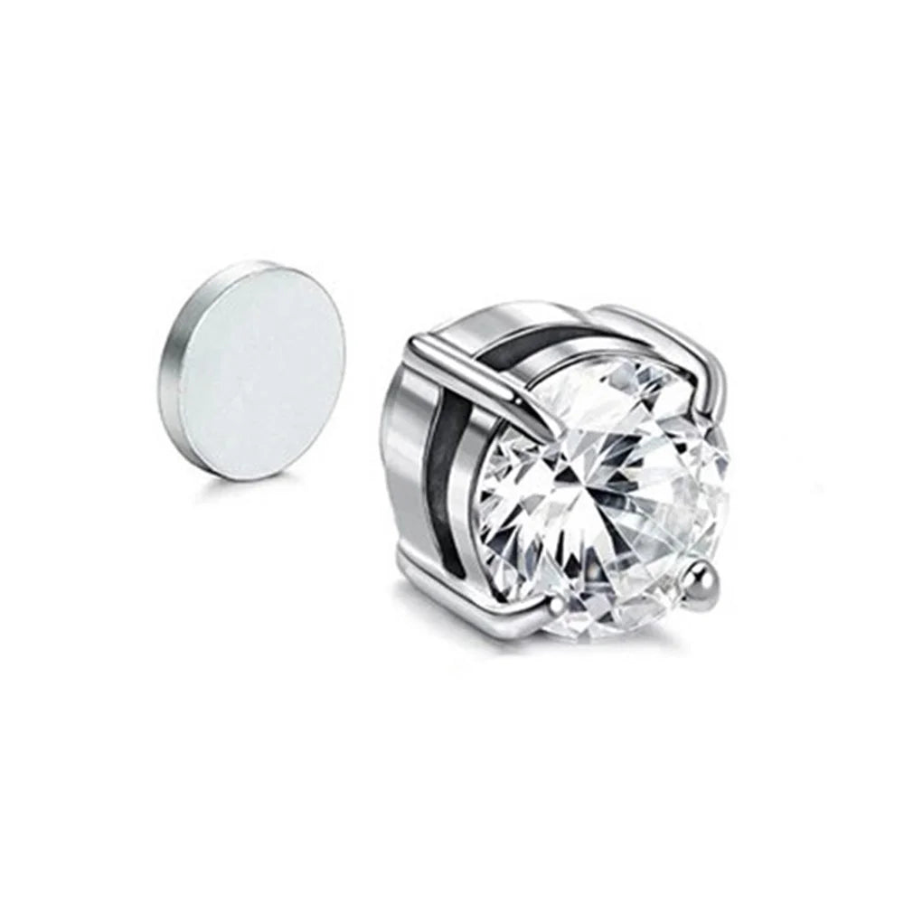 A00899 8mm Stud Earring Ear Decor Jewelry Magnet Non-piercing Magnetic Stud Eardrop Earring - Silver / White Diamond - 3