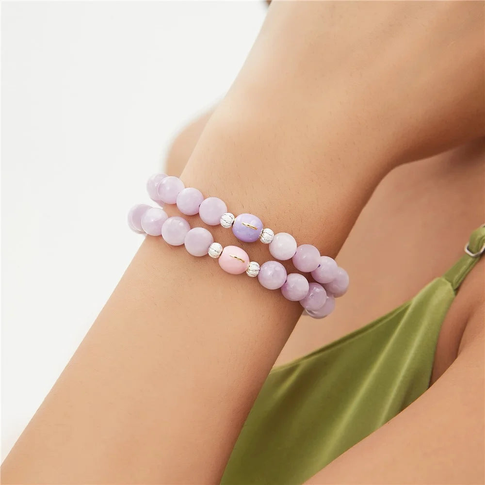 YISIXICI ZL13140016 Women's Crystal Bracelet Spodumene Beaded Jewelry Birthday Gift - Pink Bead - 3