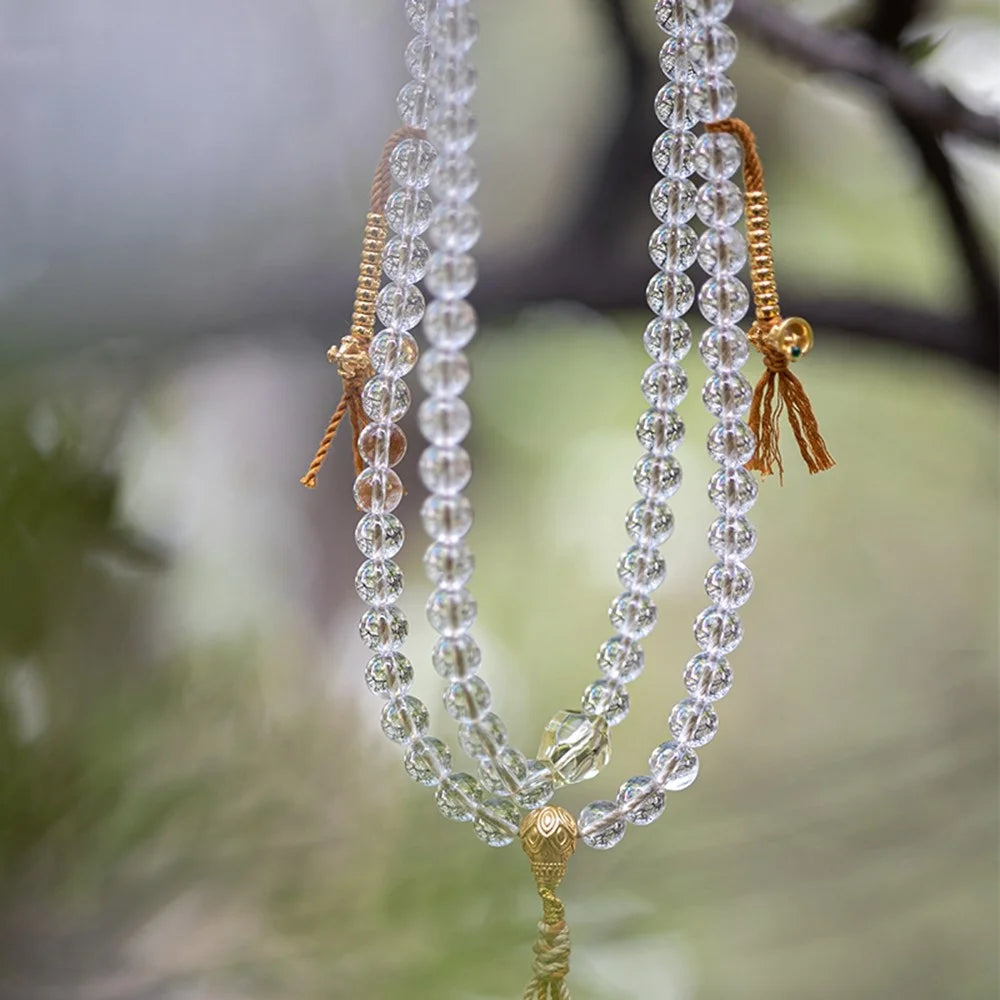 108 White Crystal Beads Buddhist Prayer Wrap Bracelet Mala Beads Necklace with Silk Pouch - 4